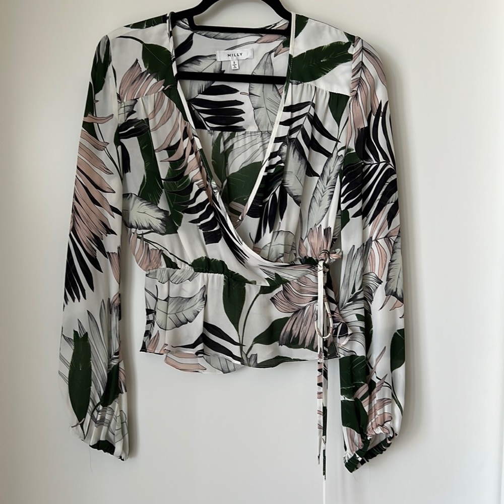 Beautiful Milly Blouse, multi color with side tie.